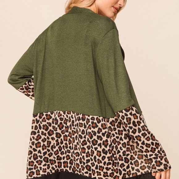 HAPTICS BOHO LEOPARD ANIMAL COLOR BLOCK MEDIUM LONG SLEEVE POCKETS CARDIGAN - Picture 6 of 12